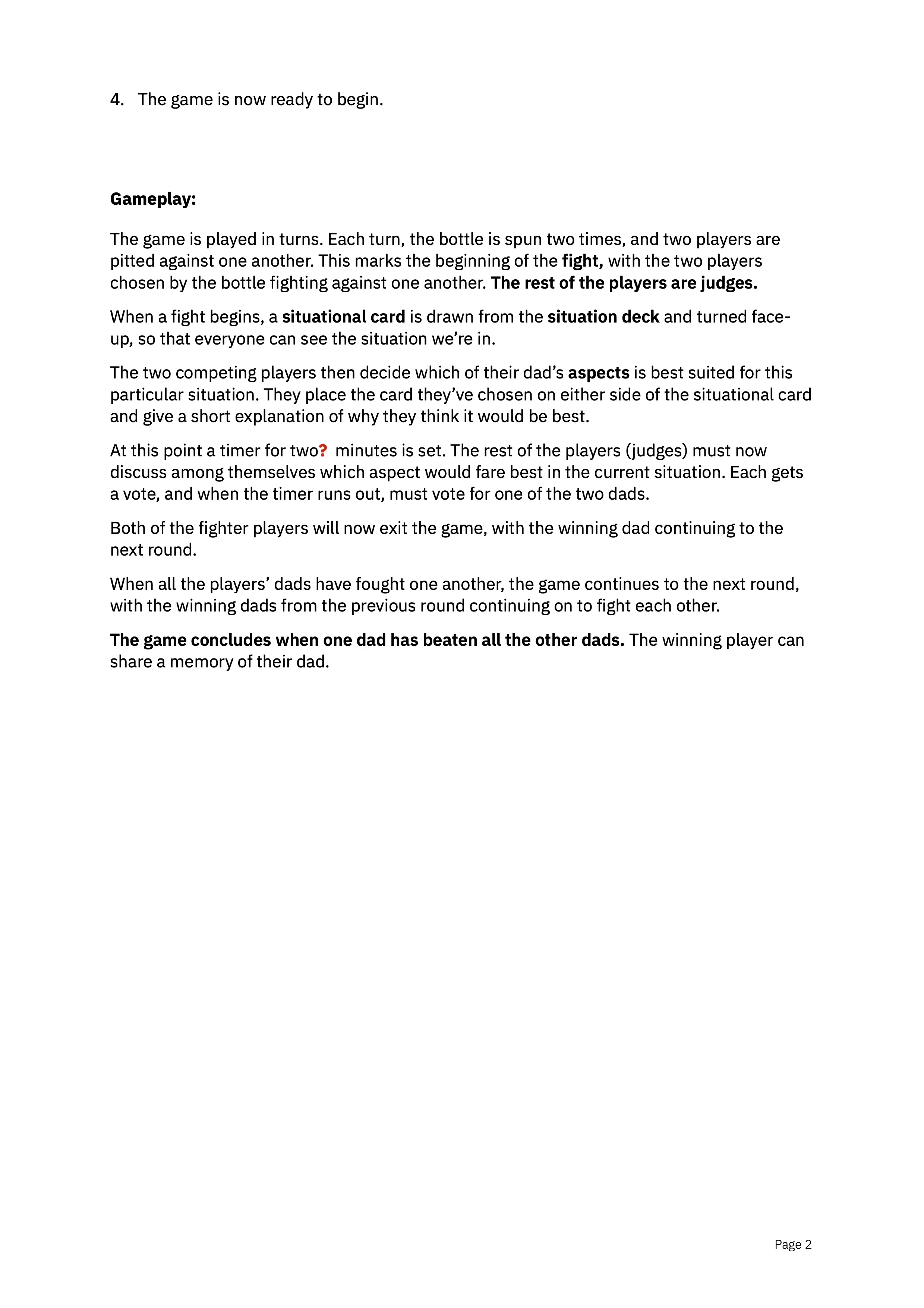 Page 2 of rulebook for Dad vs Dad by Bruno Norrå