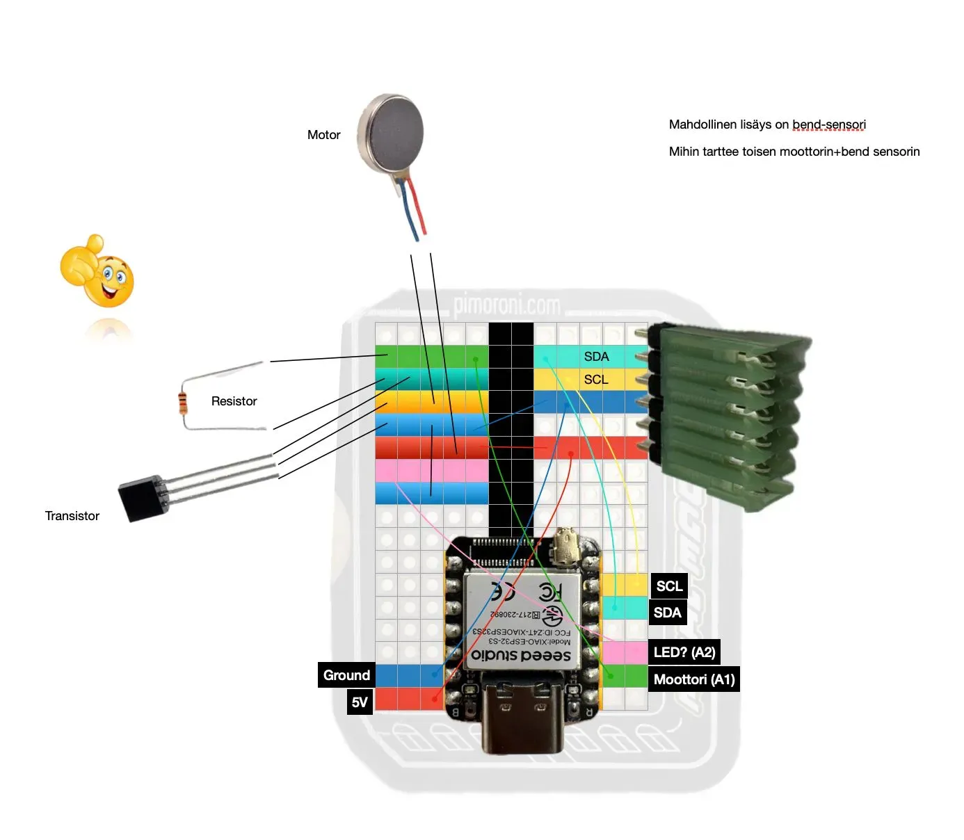Circuit diagram of a breadboard